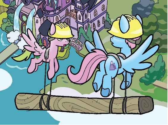Size: 564x421 | Tagged: safe, artist:tonyfleecs, derpibooru import, idw, unnamed character, unnamed pony, pegasus, pony, spoiler:comic, spoiler:comicfeatsoffriendship01, clothes, comic, g4, hard hat, hat, image, male, official comic, png, school of friendship, stallion