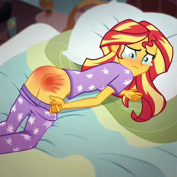 Size: 828x828 | Tagged: prompter needed, suggestive, ai content, derpibooru import, machine learning generated, sunset shimmer, human, equestria girls, ass, bed, bedroom, bunset shimmer, butt, clothes, crying, embarrassed, g4, image, jpeg, pajamas, spank mark, spanked