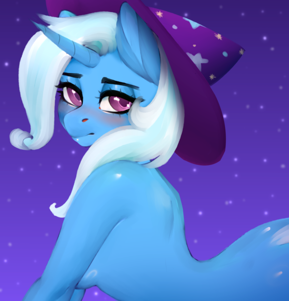 Size: 4220x4388 | Tagged: suggestive, artist:evlass, derpibooru import, trixie, anthro, unicorn, breasts, horn, image, nudity, png, sketch, solo