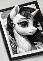 Size: 720x1024 | Tagged: safe, ai content, derpibooru import, machine learning generated, prompter:radioglitch, stable diffusion, oc, unicorn, generator:pony diffusion v6 xl, horn, image, monochrome, png, red eyes