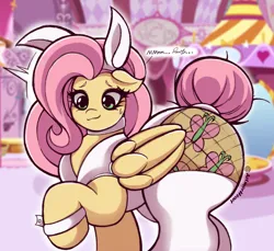 Size: 2048x1875 | Tagged: safe, alternate version, artist:artmorheart, derpibooru import, fluttershy, pegasus, pony, adorasexy, alternate hairstyle, animal costume, bunny costume, bunny ears, butt, clothes, costume, cute, fishnets, flutterbutt, g4, image, large butt, png, raised hoof, sexy, smiling, sweat, sweatdrop, wide hips, wings