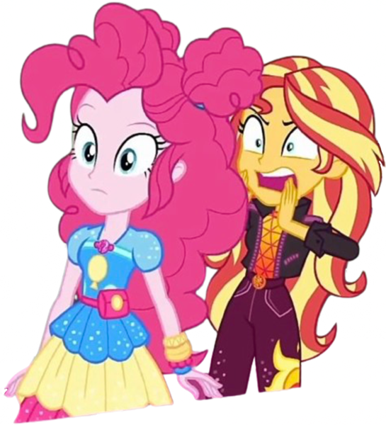 Size: 2289x2520 | Tagged: safe, derpibooru import, edit, edited screencap, editor:homersimpson1983, screencap, pinkie pie, sunset shimmer, human, equestria girls, equestria girls series, sunset's backstage pass!, spoiler:eqg series (season 2), background removed, duo, duo female, female, g4, image, not a vector, png