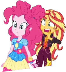 Size: 2289x2520 | Tagged: safe, derpibooru import, edit, edited screencap, editor:homersimpson1983, screencap, pinkie pie, sunset shimmer, human, equestria girls, equestria girls series, sunset's backstage pass!, spoiler:eqg series (season 2), background removed, duo, duo female, female, g4, image, not a vector, png