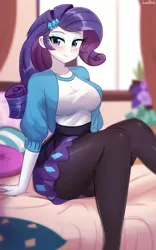 Size: 640x1024 | Tagged: prompter needed, safe, ai content, derpibooru import, machine learning generated, stable diffusion, rarity, human, equestria girls, beautiful, beautisexy, bed, bedroom eyes, big breasts, blushing, breasts, busty rarity, clothes, female, g4, generator:purplesmart.ai, image, looking at you, pantyhose, pillow, png, solo, stupid sexy rarity, window