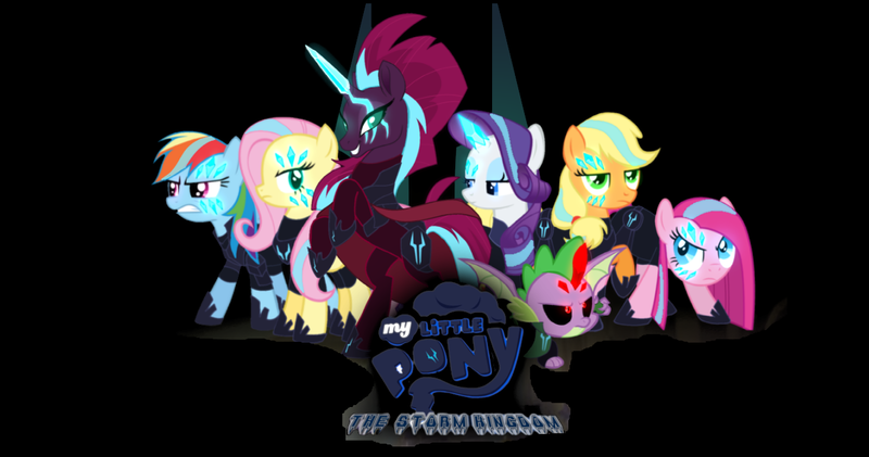 Size: 1252x659 | Tagged: safe, artist:pinksuharia, derpibooru import, ponerpics import, ponybooru import, tempest shadow, comic:the storm kingdom, my little pony: the movie, alternate history, alternate universe, bad end, commamder rarity, commander applejack, commander fluttershy, commander pinkie pie, commander rainbow dash, commander rarity, cropped, g4, general tempest shadow, image, lieutenant spike, png, the bad guy wins, vector