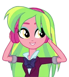 Size: 1286x1440 | Tagged: safe, derpibooru import, edit, edited screencap, screencap, lemon zest, human, equestria girls, background removed, g4, headphones, image, looking at someone, png, simple background, smiling, solo, transparent background