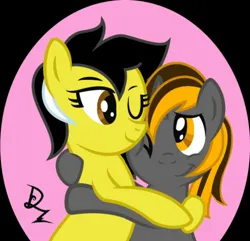 Size: 1600x1545 | Tagged: artist needed, safe, derpibooru import, oc, oc:nettle kiss, oc:zedwin, unicorn, happy, horn, hug, image, png, smiling