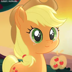 Size: 1986x1986 | Tagged: safe, artist:codenamekid, derpibooru import, applejack, earth pony, pony, afternoon, apple, apple tree, applebetes, countryside, cowboy hat, cute, cutie mark, female, food, g4, hat, highlights, image, looking at you, mare, png, shading, smiling, smiling at you, solo, sunset, tree
