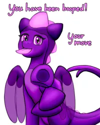 Size: 1283x1600 | Tagged: safe, derpibooru import, oc, oc:mia cadensstella, dragon, boop, claws, dialogue, dragoness, female, glow, image, png, tongue out