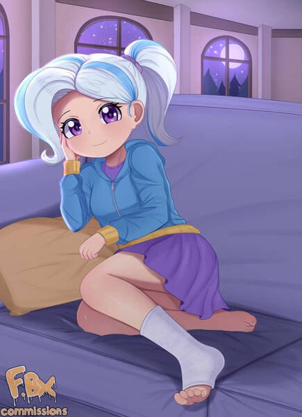 Size: 828x1143 | Tagged: safe, artist:focusb, derpibooru import, trixie, equestria girls, blushing, cast, g4, image, jpeg, leg cast