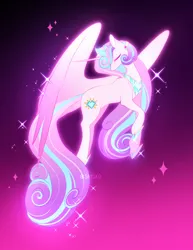 Size: 2188x2830 | Tagged: safe, artist:mix2546, derpibooru import, princess flurry heart, alicorn, pony, colored wings, eyes closed, female, gradient background, gradient wings, high res, image, large wings, lightly watermarked, mare, older, older flurry heart, partially open wings, png, slender, solo, sparkles, thin, watermark, wings