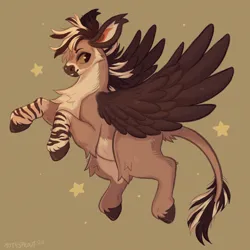 Size: 2000x2000 | Tagged: safe, artist:moth_sprout, derpibooru import, donkey, hybrid, pegasus, pony, zebra, zebroid, zonkey, brown coat, full body, green background, image, leonine tail, png, simple background, solo, stripes, tail, tan coat