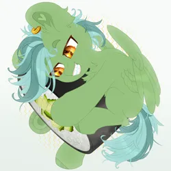 Size: 2500x2500 | Tagged: safe, artist:medkit, derpibooru import, oc, oc:light touch, unofficial characters only, pegasus, pony, adam's apple, chest fluff, chibi, colored ear fluff, colored eyebrows, colored eyelashes, colored hooves, colored lineart, colored pupils, cucumber, ear fluff, ear piercing, earring, ears up, eye clipping through hair, eyebrows, eyebrows visible through hair, eyes open, fangs, feathered wings, food, full body, gold, gradient background, green coat, gritted teeth, heart ears, heart shaped, high res, horseshoes, hug, image, in air, jewelry, leg fluff, lightly watermarked, looking at something, male, micro, orange eyes, paint tool sai 2, partially open wings, pegasus oc, piercing, png, raised eyebrows, raised leg, rice, screentone, sharp teeth, short mane, short tail, shoulder fluff, signature, smiling, smol, solo, stallion, striped mane, striped tail, sushi, tail, teeth, three quarter view, two toned mane, two toned tail, underhoof, wall of tags, watermark, wingding eyes, wings
