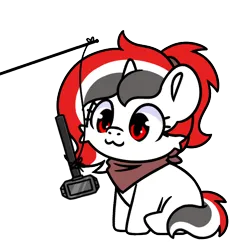 Size: 600x600 | Tagged: safe, artist:sugar morning, derpibooru import, oc, oc:red rocket, unofficial characters only, unicorn, bandana, commission, cute, hammer, horn, image, png, simple background, sledgehammer, smol, solo, transparent background, ych result