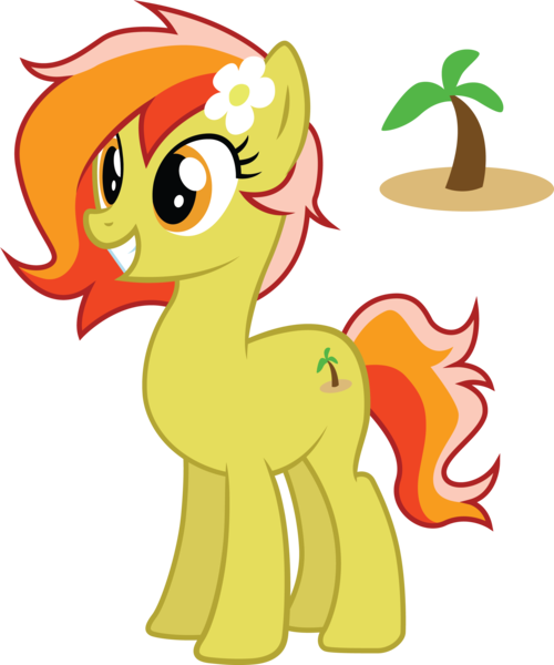 Size: 2246x2697 | Tagged: safe, artist:duskthebatpack, ponerpics import, ponybooru import, oc, oc:fruity drink, flower, flower in hair, image, palm tree, png, reference sheet, tree, vector