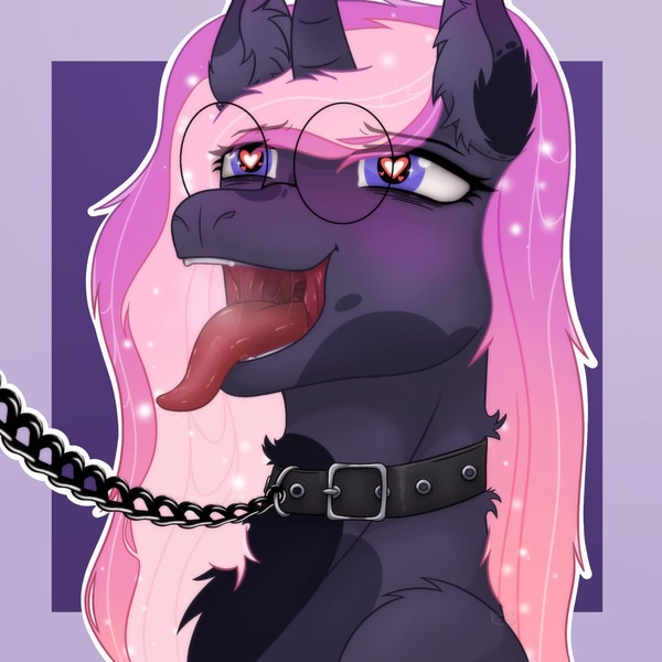 Size: 1600x1600 | Tagged: suggestive, artist:artsypaws, derpibooru import, oc, oc:artsypaws, unofficial characters only, fluffy pony, pony, unicorn, bottom, chains, chest fluff, collar, curved horn, derpibooru exclusive, drool, drool string, ear fluff, female, fetish, fluffy, g4, glasses, heart, heart eyes, horn, image, internal, jpeg, leash, looking up, mare, maw, mawshot, open mouth, oral, oral vore, photo, round glasses, sex, smiling, solo, throat, tongue out, vore, wingding eyes