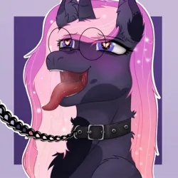 Size: 1600x1600 | Tagged: suggestive, artist:artsypaws, derpibooru import, oc, oc:artsypaws, unofficial characters only, fluffy pony, pony, unicorn, bottom, chains, chest fluff, collar, curved horn, derpibooru exclusive, drool, drool string, ear fluff, female, fetish, fluffy, g4, glasses, heart, heart eyes, horn, image, internal, jpeg, leash, looking up, mare, maw, mawshot, open mouth, oral, oral vore, photo, round glasses, sex, smiling, solo, throat, tongue out, vore, wingding eyes
