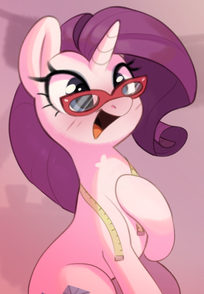 Size: 856x1236 | Tagged: safe, artist:nookprint, derpibooru import, rarity, pony, unicorn, female, glasses, horn, image, mare, measuring tape, png, rarity's glasses, solo