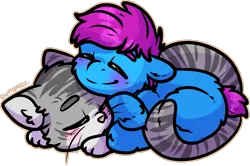 Size: 1331x882 | Tagged: safe, artist:sexygoatgod, derpibooru import, oc, unofficial characters only, cat, fluffy pony, cuddling, image, png, sleeping