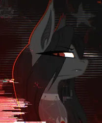 Size: 2500x3000 | Tagged: safe, artist:darky_wings, derpibooru import, oc, unofficial characters only, bat pony, pony, angry, collar, commission, fangs, female, glitch art, image, looking back, png, simple background