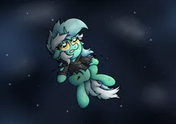 Size: 3991x2820 | Tagged: safe, artist:background basset, derpibooru import, lyra heartstrings, pony, unicorn, clothes, dig the swell hoodie, edgy, floating, g4, hoodie, horn, image, png, solo, space