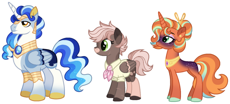 Size: 1532x693 | Tagged: safe, derpibooru import, oc, unofficial characters only, alicorn, pegasus, pony, unicorn, female, horn, image, magical threesome spawn, male, mare, offscreen character, parent:big bucks, parent:doctor caballeron, parent:fluttershy, parent:jackpot, parent:night light, parent:princess celestia, parent:sunflower spectacle, parents:caballershy, png, stallion