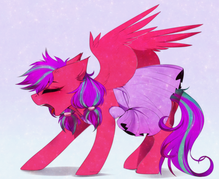 Size: 5149x4208 | Tagged: safe, artist:krissstudios, derpibooru import, oc, pegasus, pony, absurd file size, absurd resolution, clothes, female, image, mare, png, skirt, solo, yawn