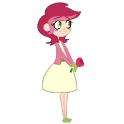 Size: 500x500 | Tagged: artist needed, safe, derpibooru import, roseluck, human, blushing, flower, g4, green eyes, humanized, image, png, red hair, rose, simple background, transparent background