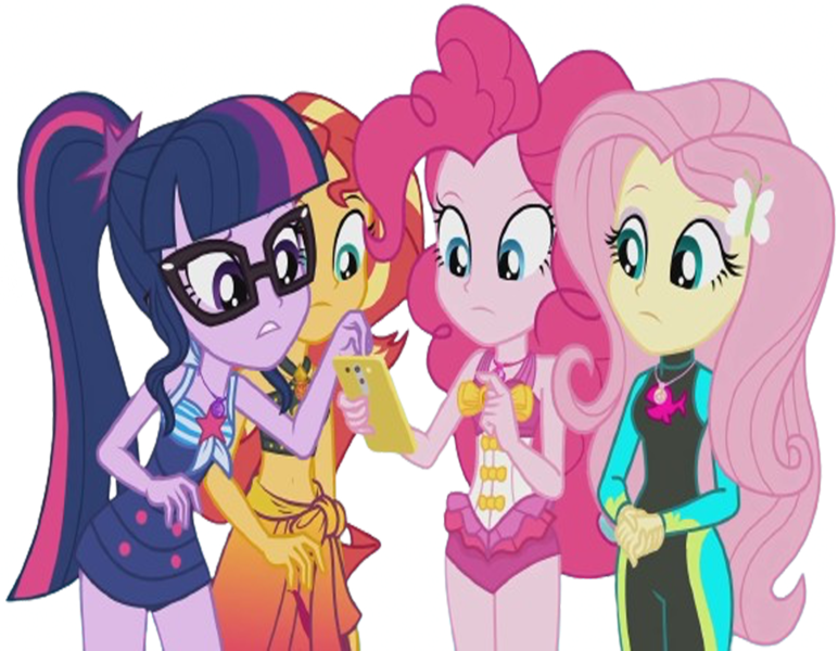 Size: 3244x2520 | Tagged: safe, derpibooru import, edit, edited screencap, editor:homersimpson1983, screencap, fluttershy, pinkie pie, sci-twi, sunset shimmer, twilight sparkle, human, equestria girls, background removed, clothes, female, g4, image, not a vector, png, swimsuit