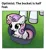 Size: 2300x2500 | Tagged: safe, artist:scandianon, derpibooru import, sweetie belle, pony, unicorn, ba-dum-tss, bucket, female, filly, horn, image, implied rarity, lying down, mare, meme, outdoors, png, prone, pun, rimshot, sitting, smiling, standing