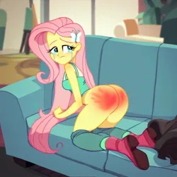 Size: 1024x1024 | Tagged: prompter needed, suggestive, ai content, derpibooru import, machine learning generated, fluttershy, human, equestria girls, ass, butt, crying, flutterbutt, g4, image, jpeg, punishment, spank mark, spanked, spanking