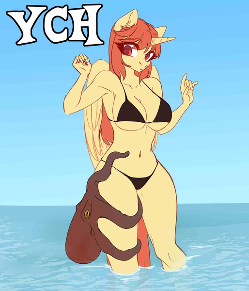 Size: 3000x3500 | Tagged: questionable, artist:nika-rain, derpibooru import, oc, alicorn, anthro, octopus, any gender, any race, any species, breasts, commission, image, jpeg, sketch, solo, ych sketch, your character here
