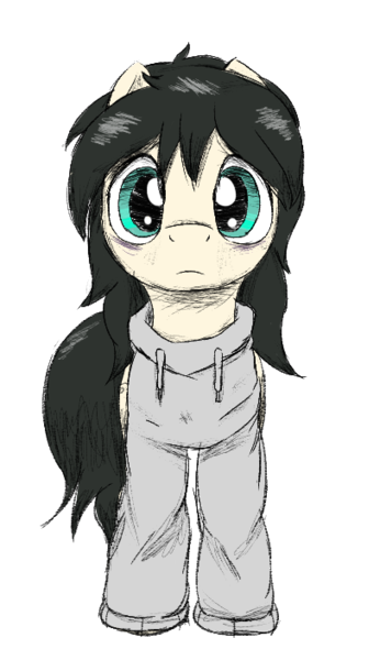 Size: 406x705 | Tagged: safe, artist:ricy, edit, ponerpics import, oc, oc:floor bored, earth pony, pony, clothes, female, hoodie, image, looking at you, mane, mare, mare stare, png, tired eyes