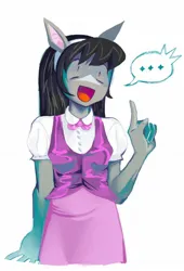 Size: 1042x1536 | Tagged: safe, artist:heartwoozy, derpibooru import, octavia melody, anthro, earth pony, ..., bowtie, cat ears, clothes, dress, fake ears, female, headband, image, jpeg, simple background, solo, speech bubble, white background