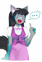 Size: 1042x1536 | Tagged: safe, artist:heartwoozy, derpibooru import, octavia melody, anthro, cat, ..., bowtie, cat ears, cat tail, clothes, dress, ear fluff, female, hairband, image, jpeg, simple background, solo, species swap, speech bubble, tail, white background