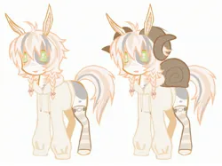 Size: 2676x2000 | Tagged: safe, artist:heartwoozy, derpibooru import, oc, unofficial characters only, original species, pony, snail, snail pony, braid, clothes, goat horns, hoodie, horns, image, jpeg, leg warmers, shell, simple background, solo, white background