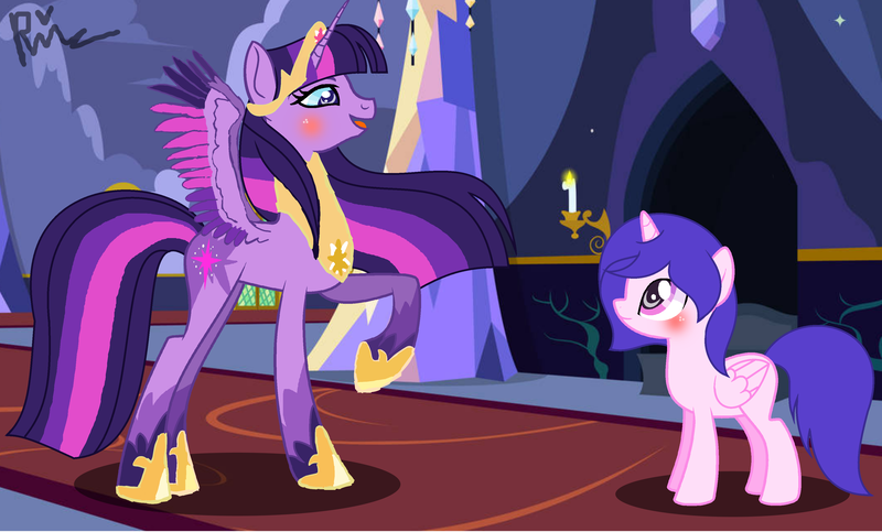 Size: 3673x2217 | Tagged: safe, artist:velveagicsentryyt, derpibooru import, edit, princess twilight 2.0, twilight sparkle, twilight sparkle (alicorn), oc, oc:christen, alicorn, earth pony, pony, the last problem, leak, alicorn oc, coat markings, colored pupils, colored wings, crown, decoration, earth pony twilight, female, folded wings, future, future twilight, g4, g5 concept leak style, g5 concept leaks, horn, image, jewelry, looking at each other, looking at someone, necklace, older, older twilight, older twilight sparkle (alicorn), open mouth, png, race swap, raised hoof, regalia, remake, smiling, smiling at each other, spread wings, twilight sparkle (g5 concept leak), wings