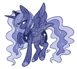 Size: 1280x1141 | Tagged: safe, artist:peaceouttopizza23, derpibooru import, princess luna, alicorn, pony, deviantart watermark, female, g4, image, looking at you, mare, obtrusive watermark, one wing out, png, raised hoof, simple background, solo, watermark, white background, wings