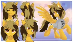 Size: 4000x2300 | Tagged: safe, artist:xvostik, derpibooru import, ponified, pegasus, pony, alex gaskarth, all time low, clothes, commission, dyed mane, dyed tail, ear fluff, eye clipping through hair, eyebrows, eyebrows visible through hair, eyes closed, facial expressions, frown, happy, hoof fluff, image, looking at you, male, png, raised eyebrow, raised hoof, raised leg, shirt, skeptical, smiling, solo, spread wings, stallion, standing, t-shirt, tail, wings, ych result