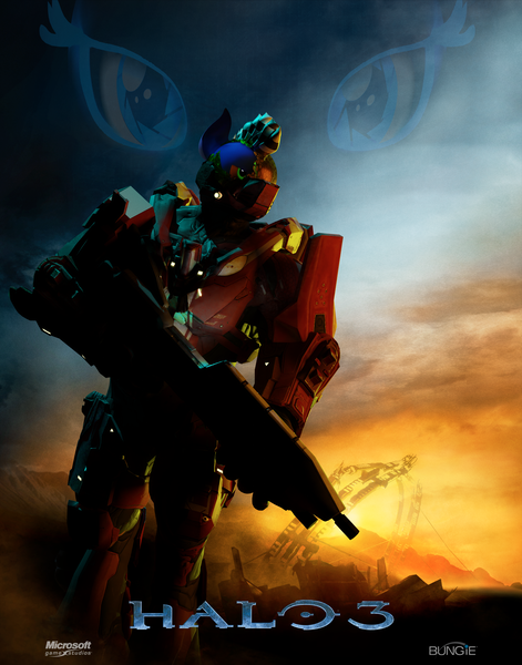 Size: 6588x8388 | Tagged: safe, artist:checkered, derpibooru import, oc, oc:checkered, ponified, unofficial characters only, anthro, earth pony, pony, 3d, 8k, abstract background, armor, armored pony, cover art, gun, halo (series), halo 3, image, male, microsoft, png, science fiction, self insert, soldier, soldier pony, solo, weapon