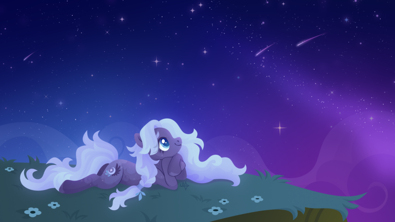 Size: 5760x3240 | Tagged: safe, artist:kabuvee, derpibooru import, oc, unofficial characters only, pony, female, image, mare, png, prone, solo, stargazing