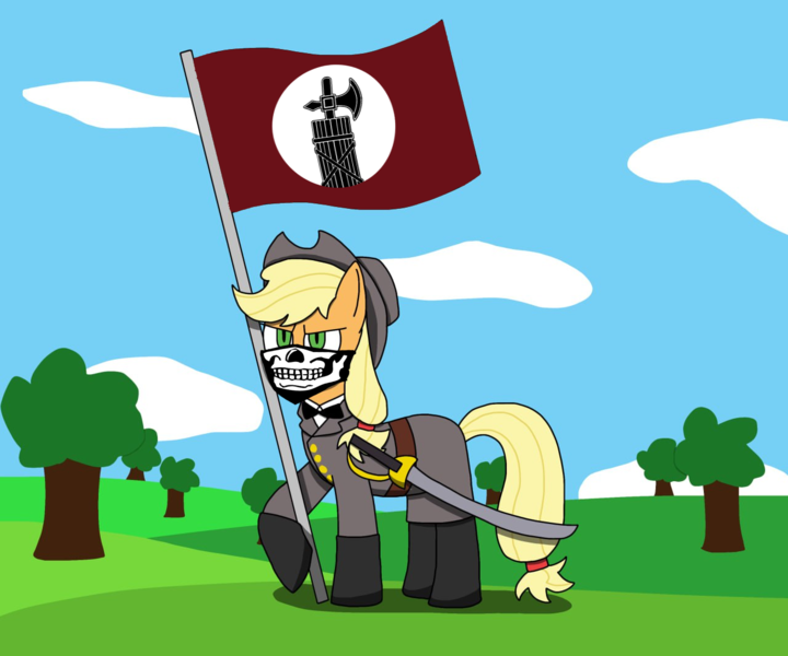 Size: 1280x1066 | Tagged: safe, editor:dpr, applejack, pony, fascism, fascist, fascist symbol, flag, image, mlpol, nationalism, nazi, png, skull mask