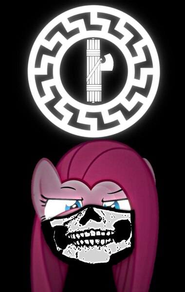 Size: 649x1024 | Tagged: safe, artist:dpr, pinkie pie, pony, altbrony, fascism, fascist, fascist symbol, image, jpeg, nazi, neo fascist, pinkamena diane pie, skull mask