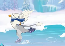 Size: 1100x778 | Tagged: safe, artist:arctic-fox, derpibooru import, oc, oc:der, unofficial characters only, gryphon, griffon oc, ice, ice skates, ice skating, image, jpeg, skates, snow, solo