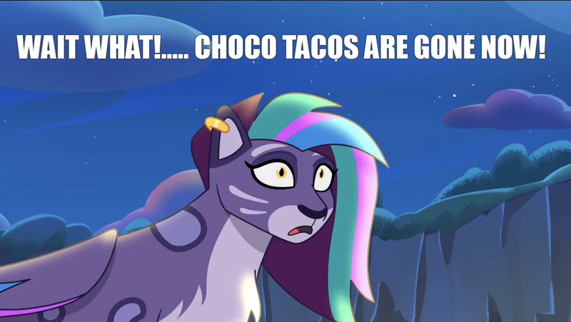 Size: 1136x640 | Tagged: safe, derpibooru import, edit, edited screencap, screencap, big cat, leopard, snow leopard, g5, my little pony: tell your tale, spoiler:g5, allura, choco taco, funny, image, meme, night, png, shocked, shocked expression