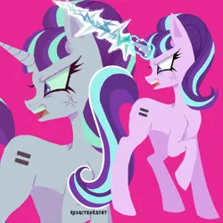 Size: 2000x2000 | Tagged: safe, artist:redactedhaunt, derpibooru import, starlight glimmer, pony, unicorn, angry, bangs, cross-popping veins, emanata, equal cutie mark, glow, glowing horn, horn, image, looking back, open mouth, png, raised hoof, s5 starlight, solo, zoom layer
