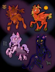 Size: 1591x2048 | Tagged: safe, artist:_night_milk_, derpibooru import, oc, ponified, unofficial characters only, bear, earth pony, pegasus, pony, unicorn, adoptable, black cat, chains, g4, group, horn, image, jpeg, pumpkin, quartet