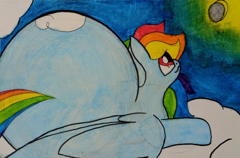 Size: 3391x2243 | Tagged: suggestive, artist:acid flask, derpibooru import, rainbow dash, pegasus, pony, 2d, butt, cloud, cute, eclipse, female, folded wings, huge butt, image, impossibly large butt, jpeg, large butt, large wings, long hair, looking up, lying down, mare, moon, multicolored hair, prone, rainbow hair, rainbow tail, rainbutt dash, sexy, sky, smiling, solo, stupid sexy rainbow dash, sun, tail, traditional art, watercolor painting, wings