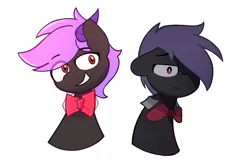 Size: 3000x2000 | Tagged: safe, artist:arche, derpibooru import, oc, oc:arche medley, unofficial characters only, demon, demon pony, original species, alter ego, bowtie, frown, grin, happy, image, png, sad, smiling