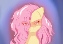 Size: 1760x1217 | Tagged: safe, artist:flutterbug18, derpibooru import, fluttershy, bat pony, pony, angry, bat ponified, bust, eye clipping through hair, flutterbat, glare, glow, glowing eyes, gritted teeth, image, looking at you, png, race swap, teeth